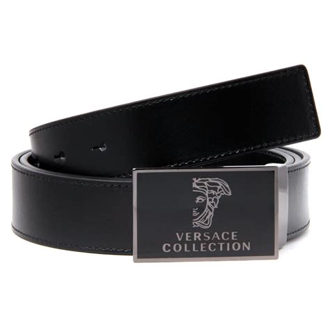 Versace Collection Black Leather Belt (V91003S) Silver Buckle, 